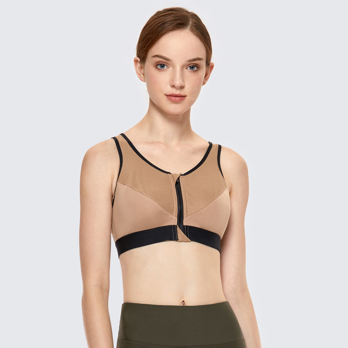 Full Length Zip Front Wireless Racerback Sports Bra-4