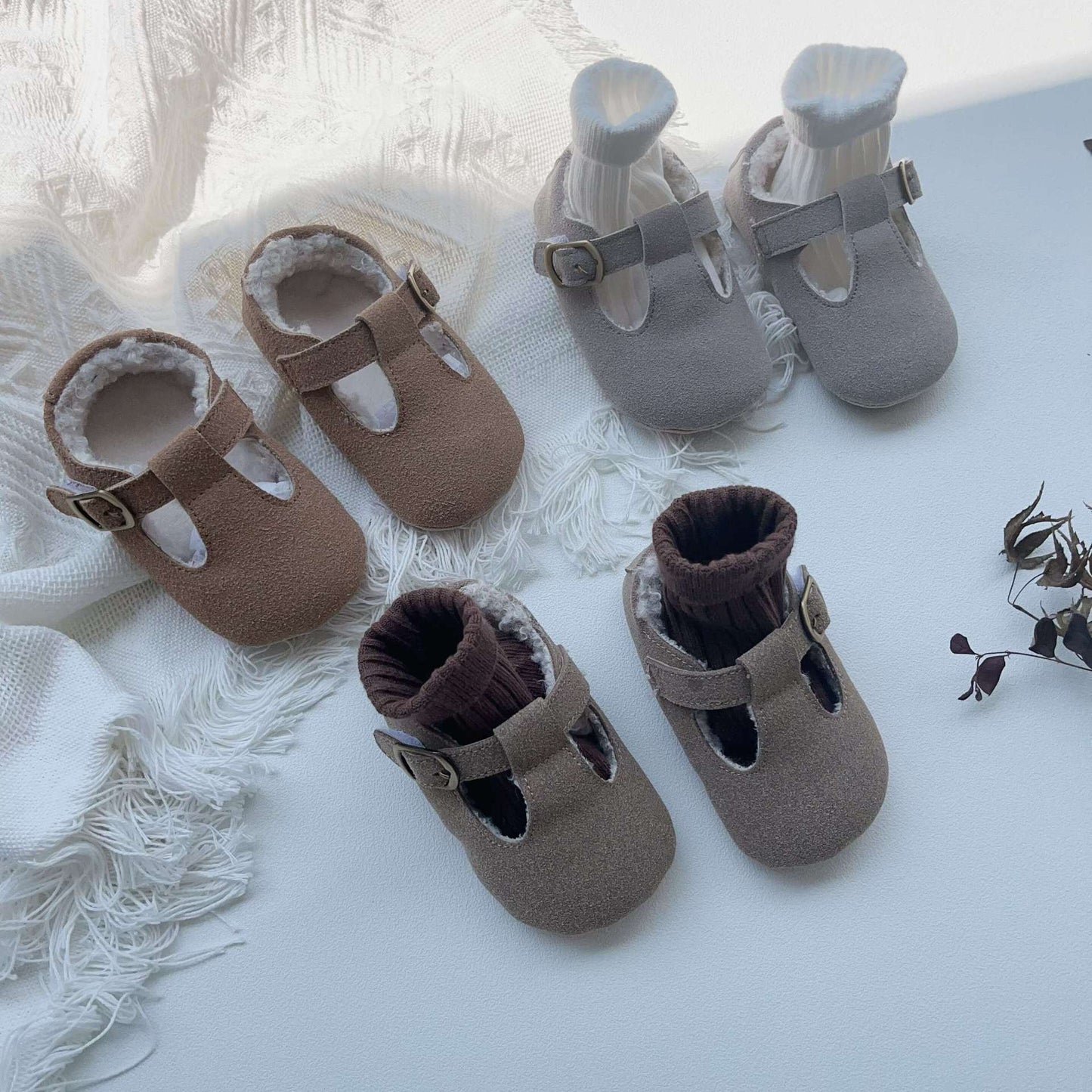 New Arrival In Winter Baby Girl Solid Color Plush Warm Anti-Slip Shoes-3